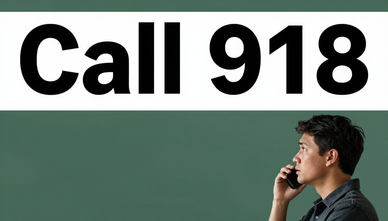 Bold 'Call 911' headline on dark-green band atop image of concerned person holding phone to ear near accident scene, realistic close-up composition.